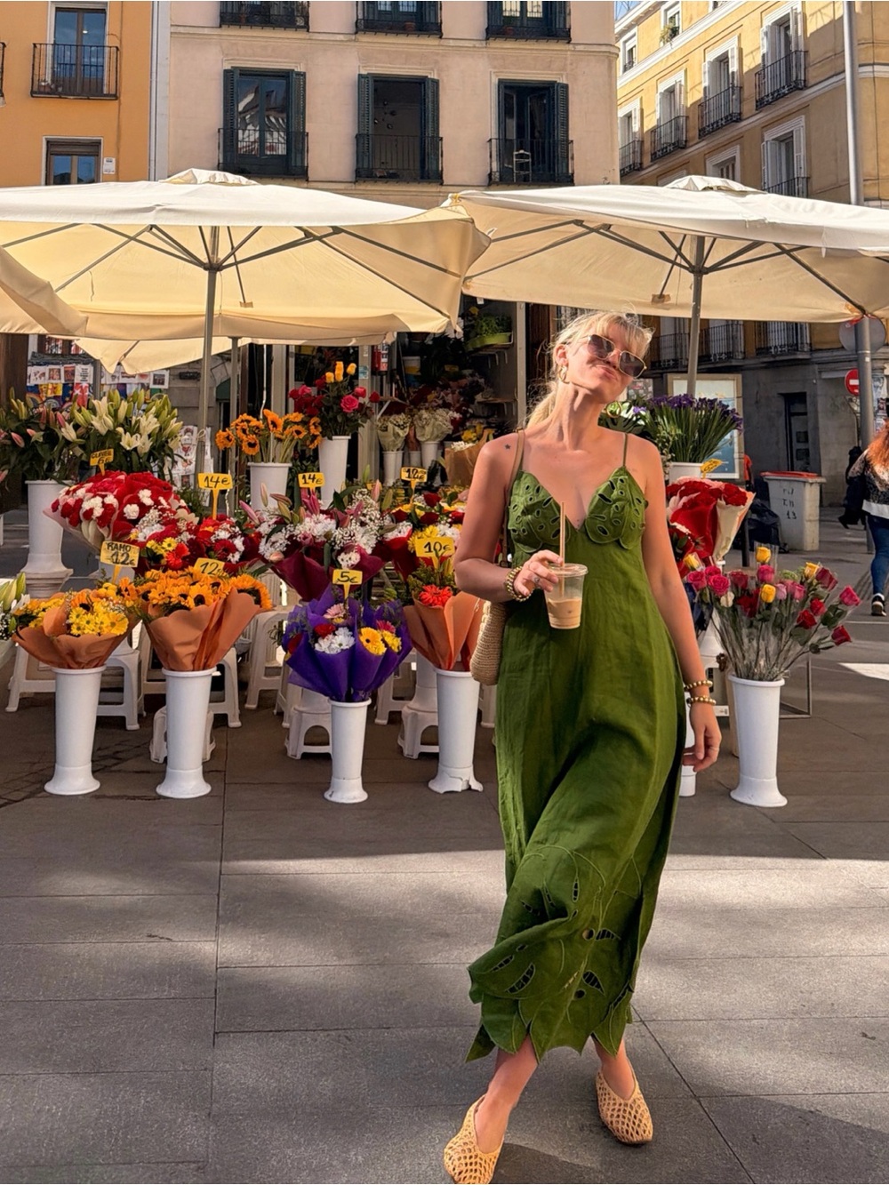 Farm Rio Monstera Leaf Appliqué Green Eyelet Midi Slip Dress - Picture 3 of 3